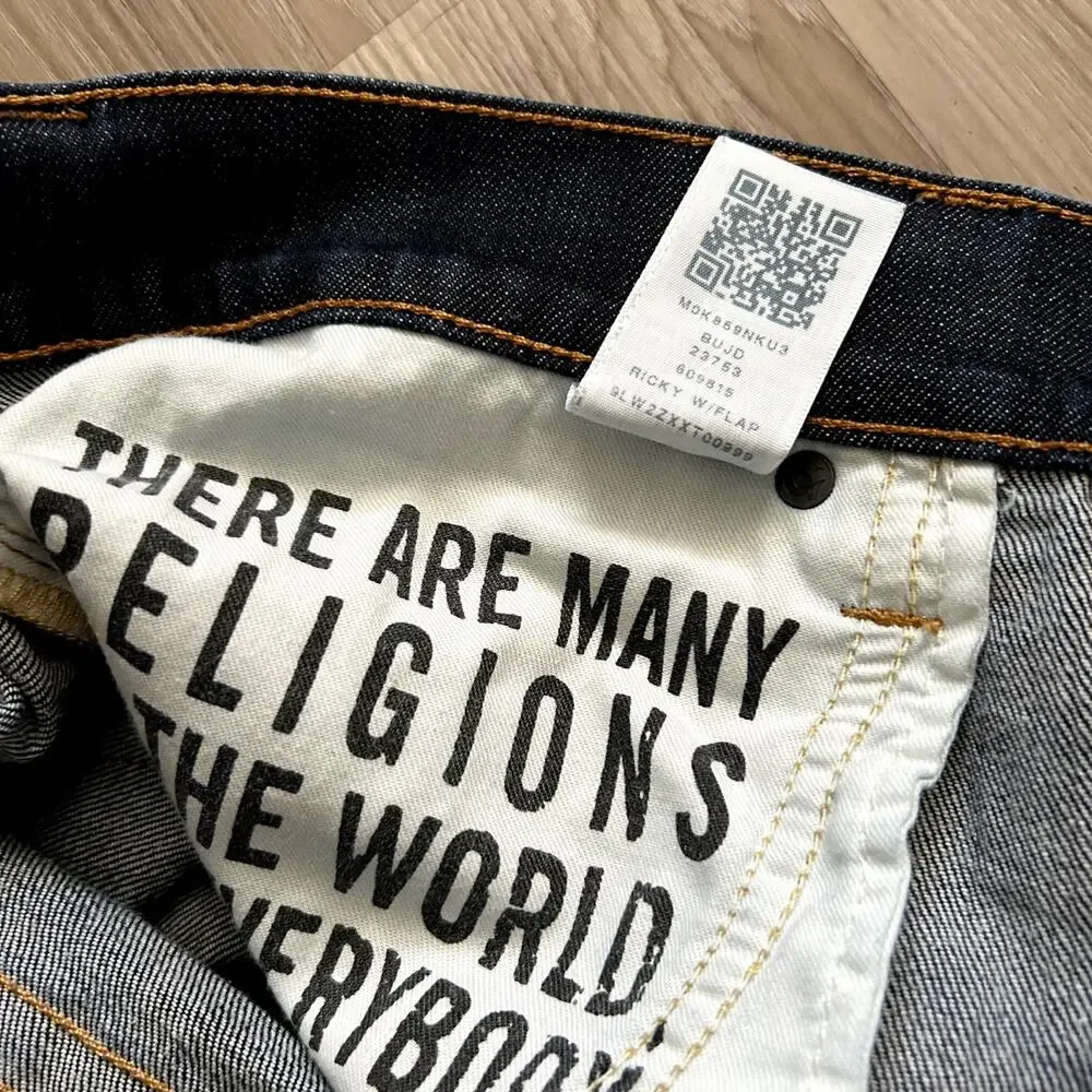 True Religion RICKY w/ Button Flap Blue Denim Jeans Straight Leg Mens Sz 33x32